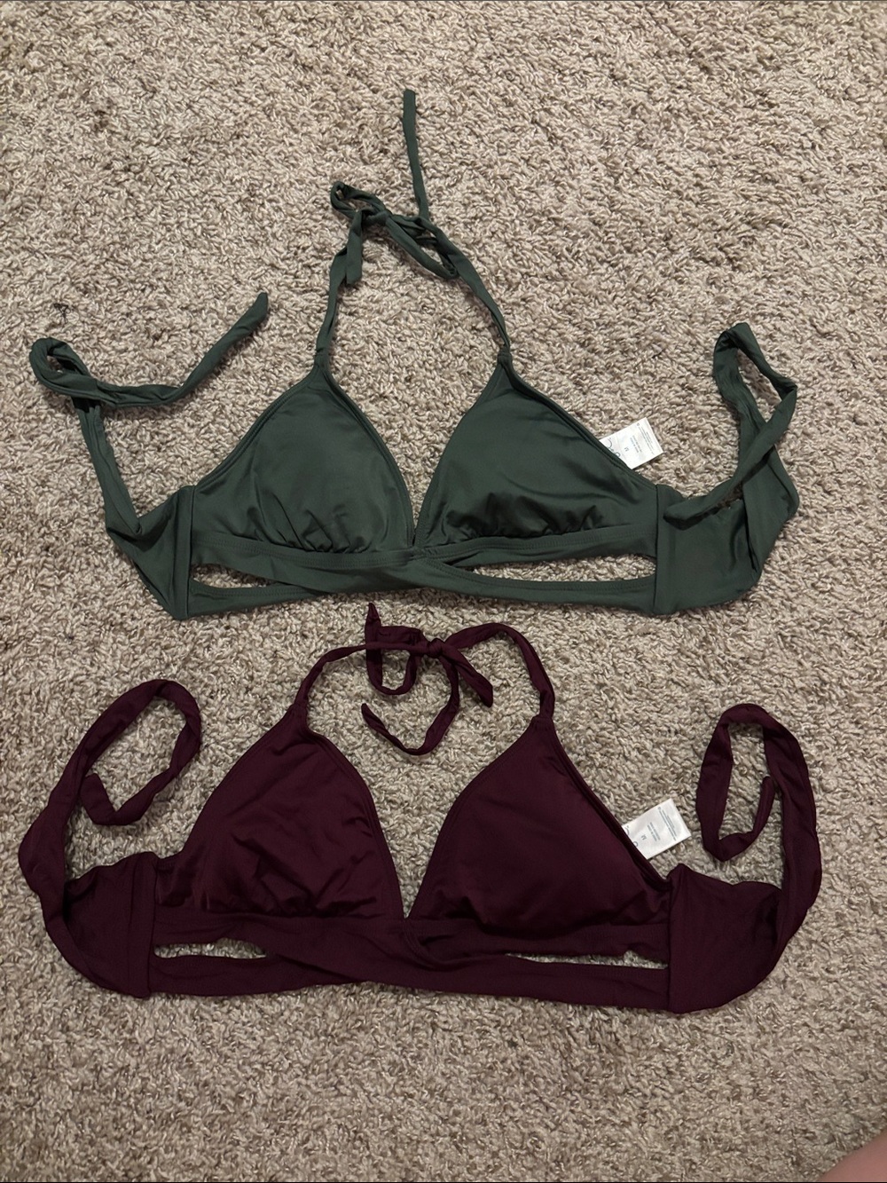 Kona Sol Maroon and Green Faux Wrap Halter Bikini Top Bundle